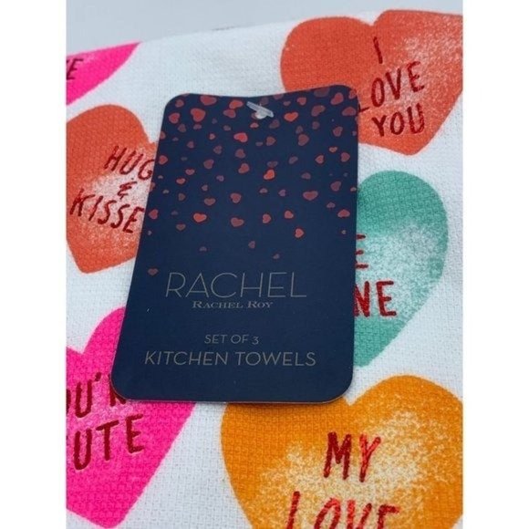 Rachel Roy Conversation Hearts Valentine’s Day Kitchen Towels Set of 3 - Picture 2 of 7